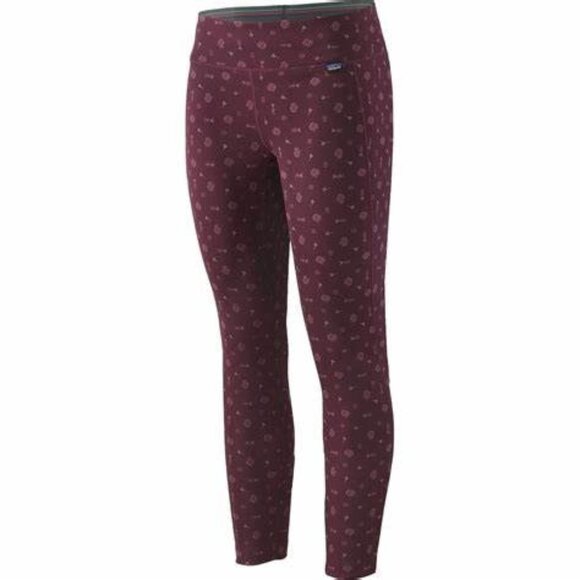Patagonia Capilene Midweight Baselayer Bottoms Recycld Polyester Maroon Print XL - Picture 1 of 7